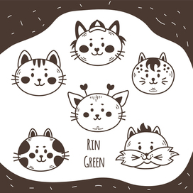 Cute cats collection in doodle style