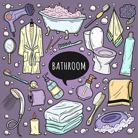 Doodle illustration of elements on the theme "Bathroom"