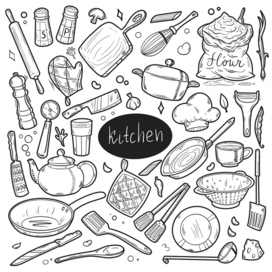 Doodle illustration of elements on the theme "Kitchen"