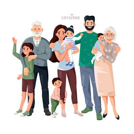 Big Family Portrait. Vector People.