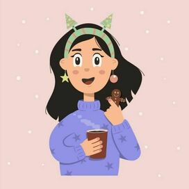 Girl with a cookie in cartoon style