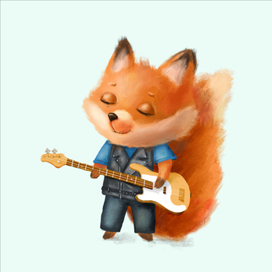 Fox plays bass guitar