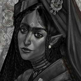 B/w portrait of an elf with a moth 