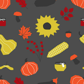 Seamless pattern with autumn plants and vegetables