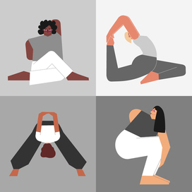 Monochrome collage with women doing yoga exercises