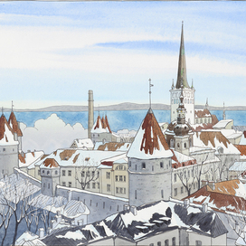 Small watercolour illustration series “Seasons in Tallinn”