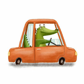 Cute crocodile driving car