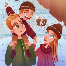 Family walking on a winter day