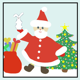 Cute illustrations of rabbit and Santa Claus, Christmas tree. These are cute postcards or a poster for the new year.