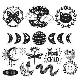 Esoteric mystical black and white vector set