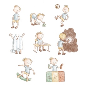 A character (boy) in different postures