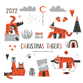 Set of elements on the theme of the Chinese New Year 2022 - the year of the Tiger.