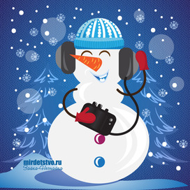 Snowman wearing headphones