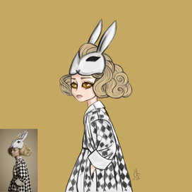 Portrait of a girl in a rabbit mask