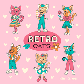 Cats in retro cartoon style