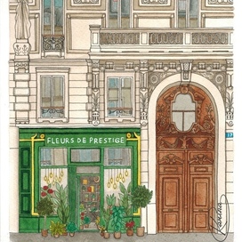 A facade of Fleur De Prestige, flower shop in Paris