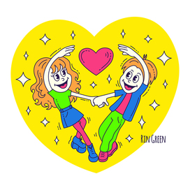 Girl and boy in love in cartoon retro style