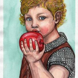 Kid and apple