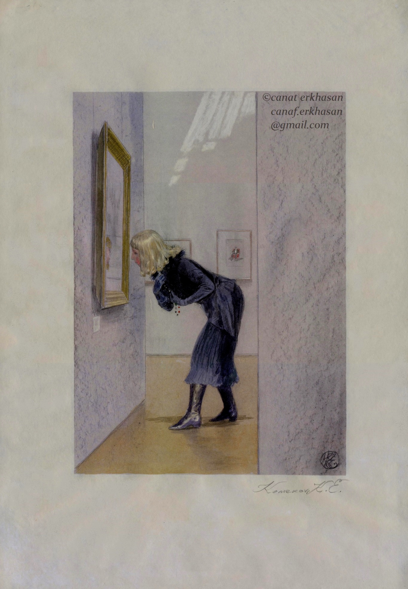In the museum. At the exhibition. 17 х 26 см.
