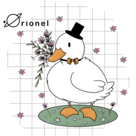 Cute goose with a hat and flowers 