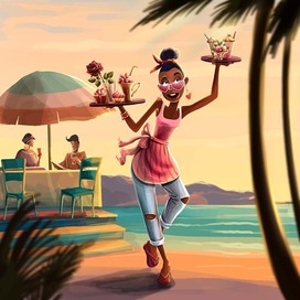 A girl in a summer café