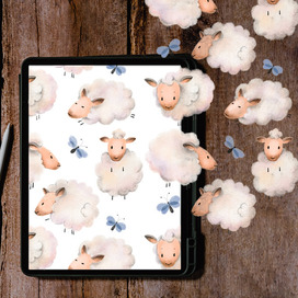 Pattern for textile and paper. Sheeps