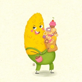 Greedy Corn Character from the Funny Vegetables series by masha bgd