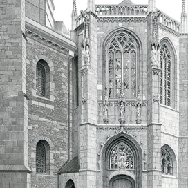 Gothic Aachen Cathedral, Germany, pencil drawing