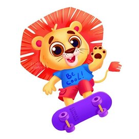 lion - skateboarder - character for children 