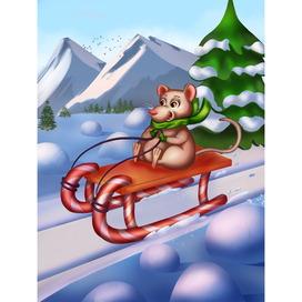 Mouse on a sled. Board game card