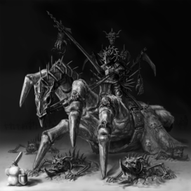 "Fluffy and Gloomy." Plush knight vs dark rider.