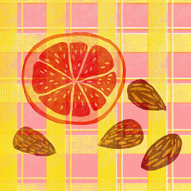 Digital illustration in risograph style "Grapefruit almond"