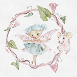 Fairy and mouse in watercolor style