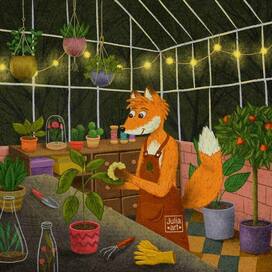 "Fox in the greenhouse" book illustration