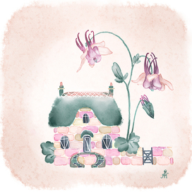 A small house under the aquilegia flower