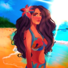 Illustration "Hawaiian girl on the beach"