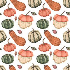 watercolor seamless pattern with different pumpkins