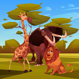 Illustration for the children's board game "Animals of the Savannah"