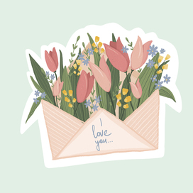 Spring flowers in an envelope,sticker sticker, illustration