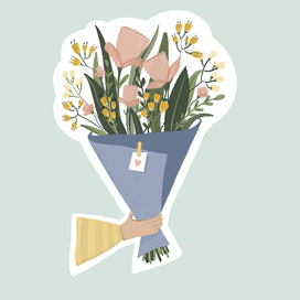  A bouquet of wild flowers in your hands, an illustration of a postcard, a compliment