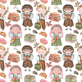 Watercolor seamless pattern on the theme "soon to school"