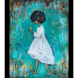 The girl with dandelions