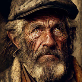 AI.Vintage 1800s photo of a homeless stern fisherman