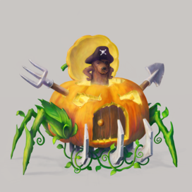  Character. Cartoon pirate on a pumpkin transport.