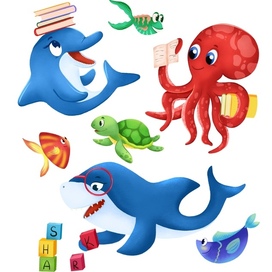 Set of srickers with ocean animals