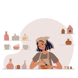 A girl making ceramic dishes.