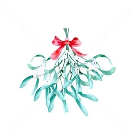 Christmas watercolor traditional mistletoe hanging bouquet