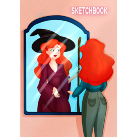 A witch looking in the mirror. Sketchbook