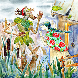 Goblin and Kikimora. Illustration for the book "Hi, Snowflake, or How to Bring Winter Back". Author Nyuta Yakovleva, Prof-Press publishing house, 2023