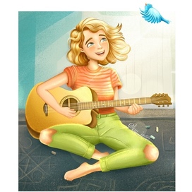 A girl with her guitar.